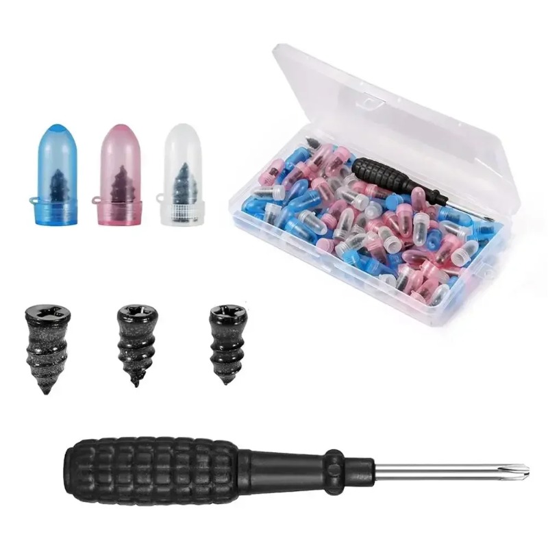 Reparatieset voor autobanden, inclusief rubberen schroeven, spijkers en gereedschap + doos, snelle reparatie voor bandenplug