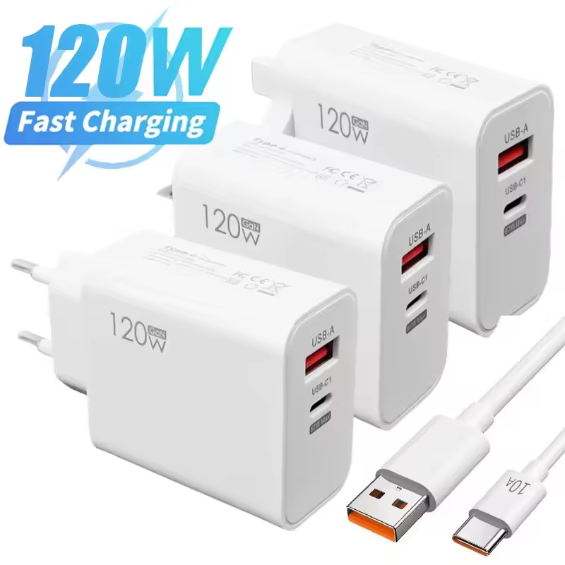 Ładowarka szybkiego ładowania 120W USB-C do telefonów komórkowych, adapter zasilania do iPhone, Xiaomi, Huawei, Samsung, OnePlus, szybka ładowarka