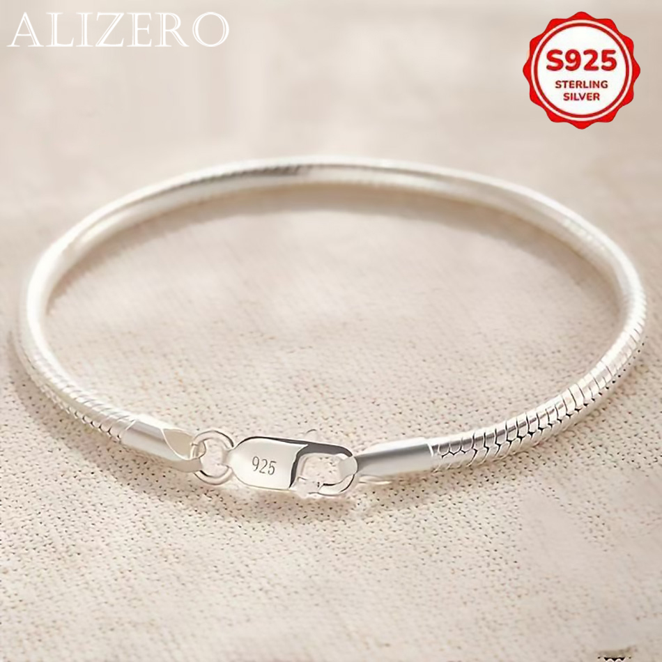 Pulsera de plata de ley 925 de 3 mm con diseño de hueso de serpiente, estilo simple para mujeres y hombres, para uso diario y de fiesta, joyería para todas las estaciones, 16-23 cm.