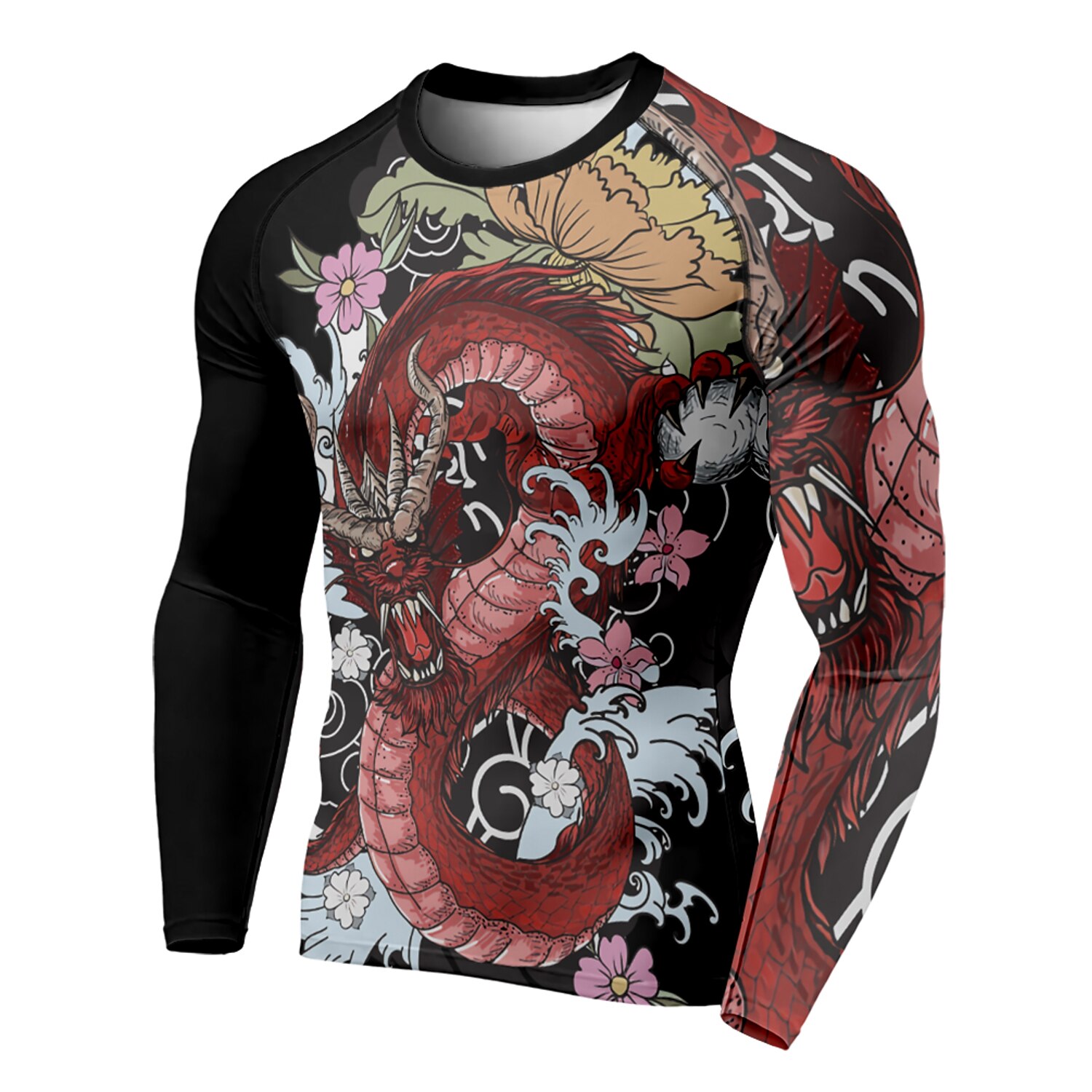 T-shirt girocollo da uomo autunnale con stampa 3D modello drago stampato in 3D T-shirt oversize a maniche lunghe casual Top alla moda