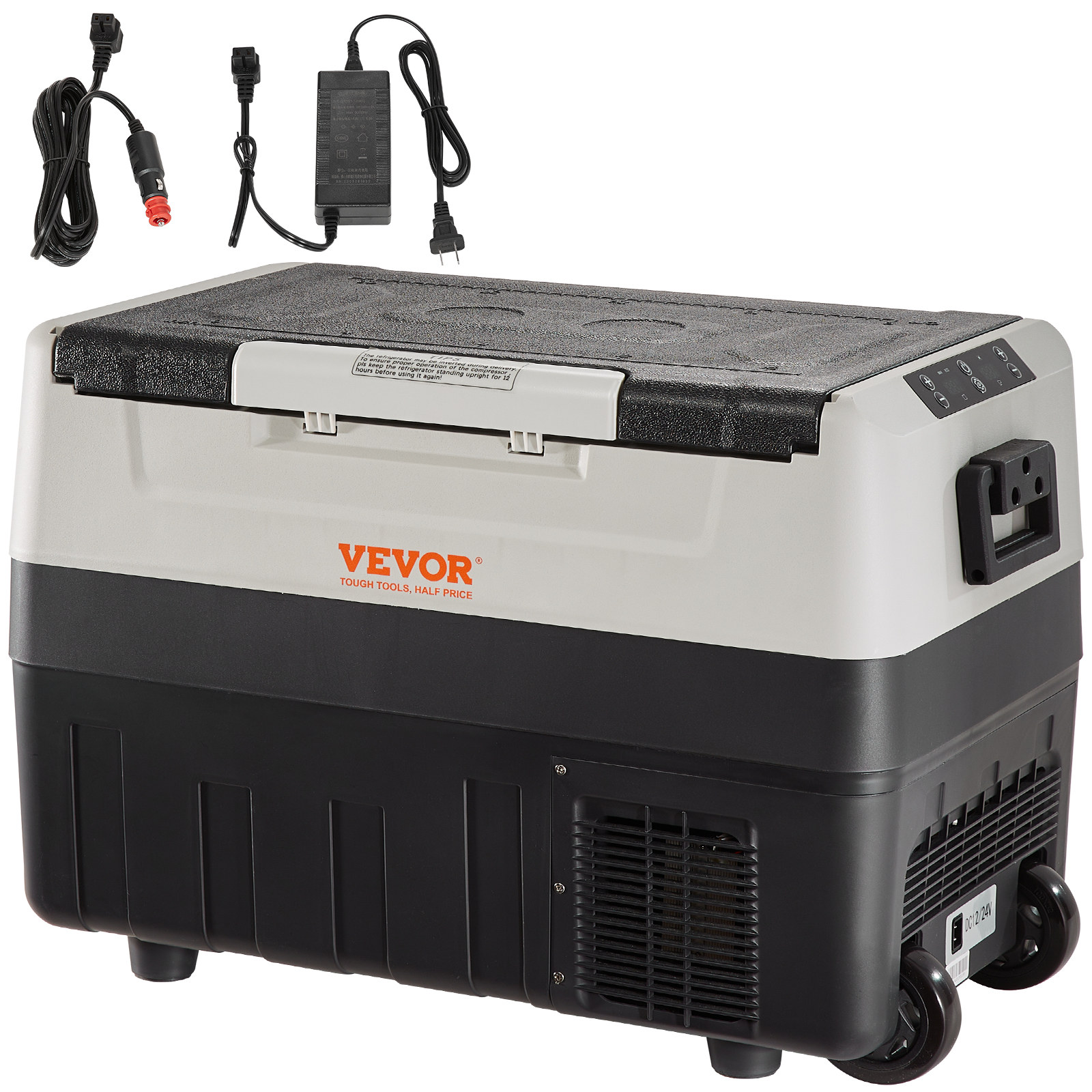 VEVOR Frigorifero per Auto, 55 Litr Frigo Compressore Congelatore Portatile a Doppia Zona per Campeggio con Manico e Ruote, 0,6kW.h Da -20°C a 10°C Regolabile Frigo Termico Elettrico per Camion Barca