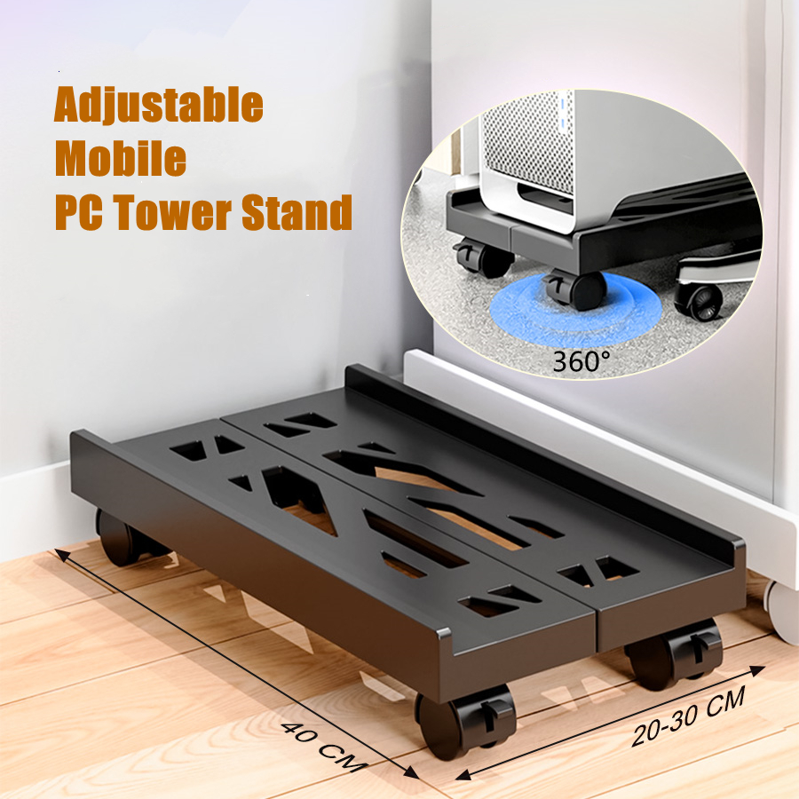 Dudukan PC Mobile yang Dapat Disesuaikan dengan Roda, Penyangga CPU di Bawah Meja, Dudukan Komputer Host Mobile yang Stabil dan Dapat Disesuaikan untuk Rumah dan Kantor