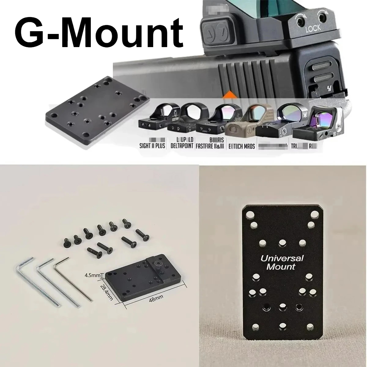 Plaque de montage universelle pour viseur arrière tactique, adaptateur de viseur à point rouge pour Glock 17 19 G17, construction élégante en acier solide