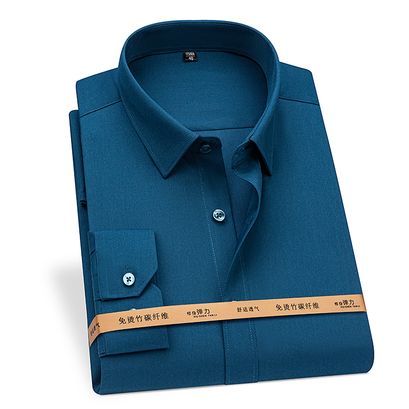 Camisas de Fibra de Bambu Plus 8XL 7XL 6XL 5XL para Homens, Manga Longa, Primavera, Antirrugas, Formal, Casual, Listrada, Social