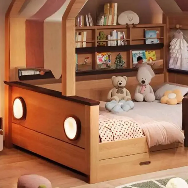 キャノピー付きノーマルキッズベッド、安全なヨーロッパ式収納付きモダンスタイル、女の子用キッズベッド、プリンセスシングルカスタムベッド、子供用家具、家庭用