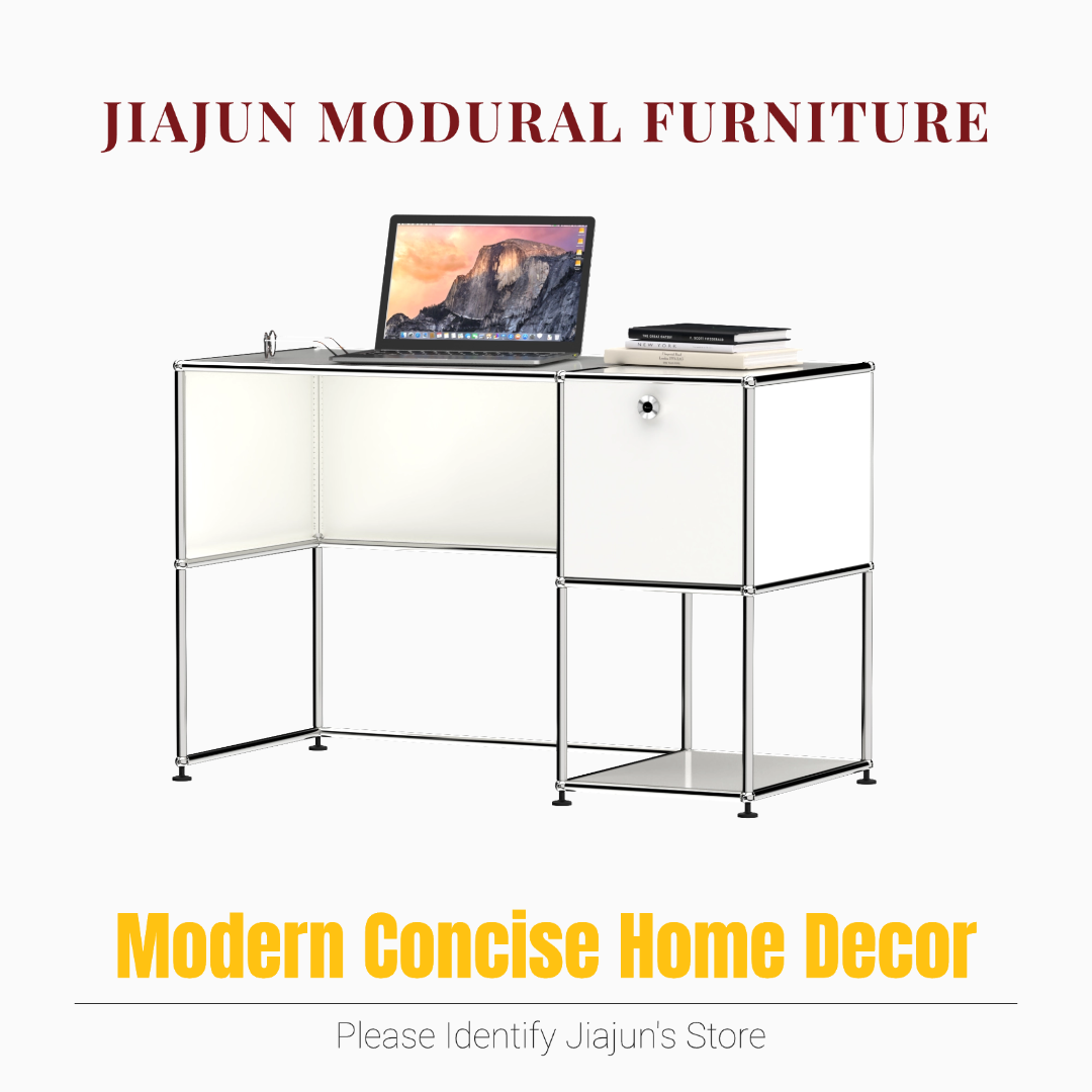 Escritorio de metal modular moderno con gabinete de almacenamiento | Mesa de escritura con marco abierto | Muebles de oficina de color personalizados