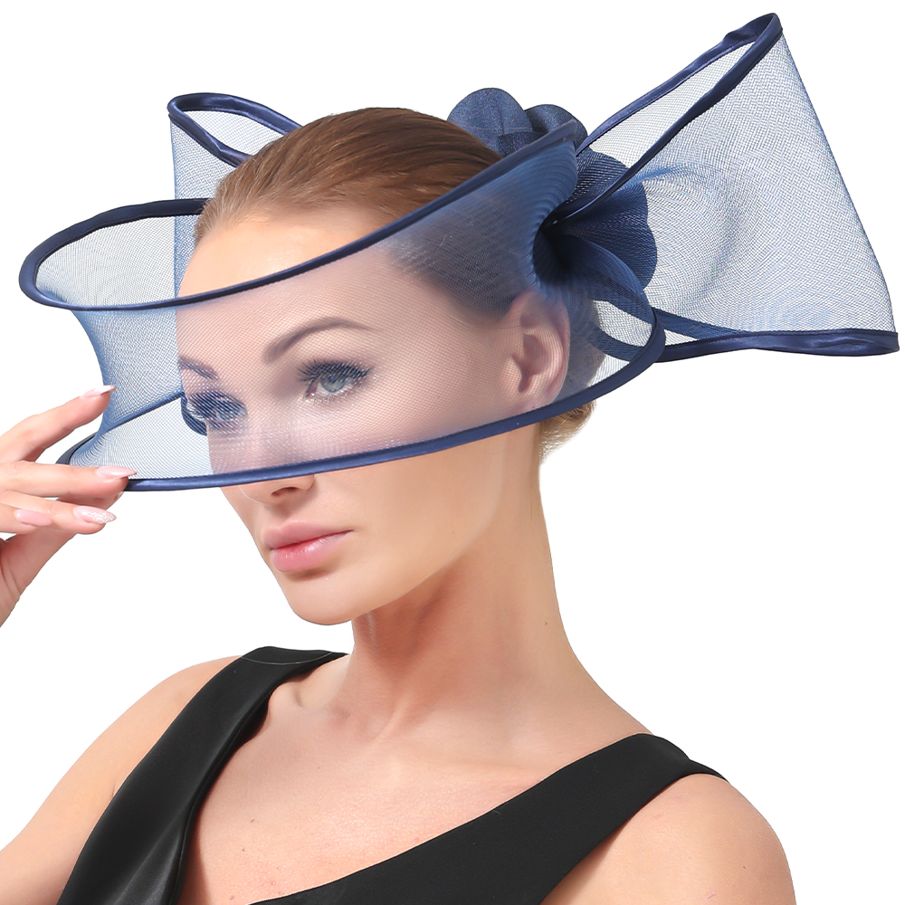 Marinha Fascinator Casamento Pillbox Chapéu para Mulheres, Elegante Fascinator Chapéus, Grampo de Cabelo, Igreja Festa Headpiece, Moda Headwear, Novo