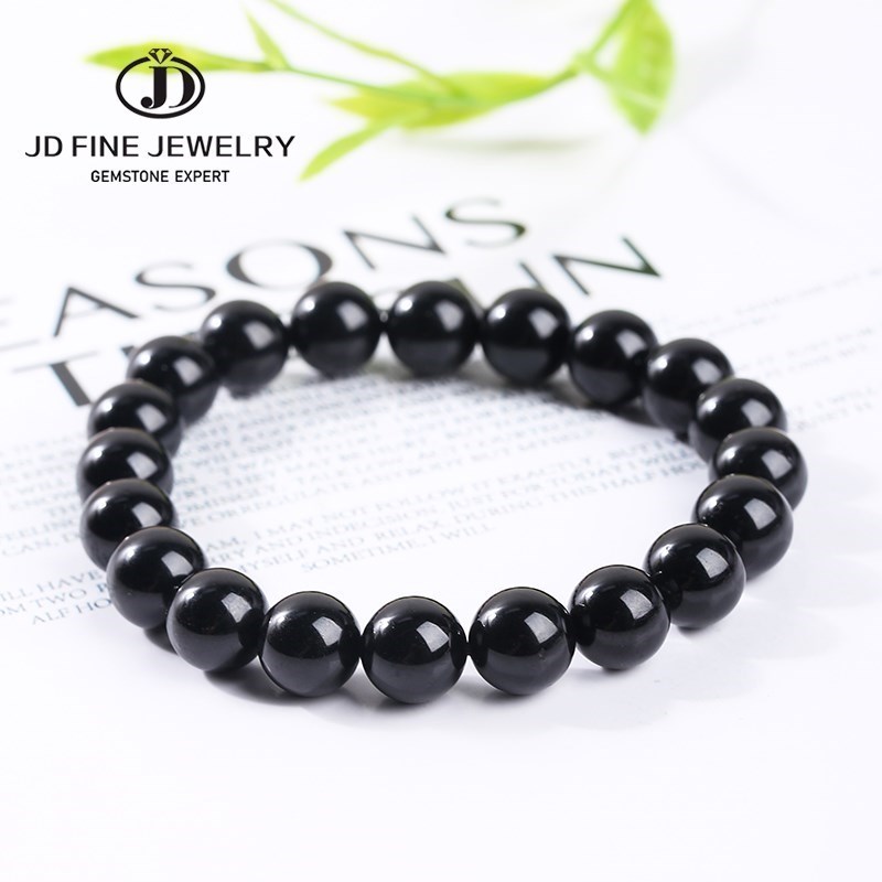JD หินธรรมชาติ7A ทัวร์มาลีนสีดำสร้อยข้อมือผู้หญิงคริสตัล Healing Chakra สมาธิโยคะเครื่องประดับ Schorl Strand กำไลข้อมือ