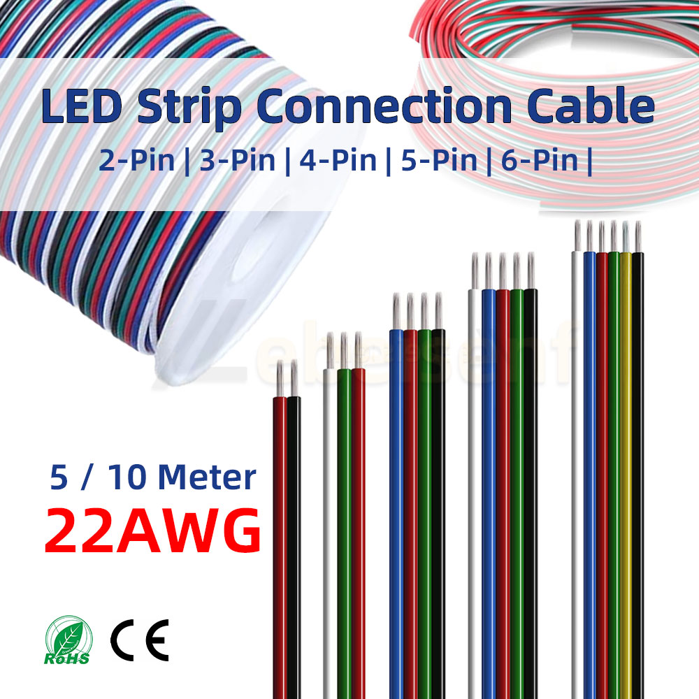 5/10M 22AWG 2-6Pin LED Strip Extension Wire Cord Color Cable For 3528 5050 RGB RGBW CCT DIY Cabinet LED Light Strip Accessories