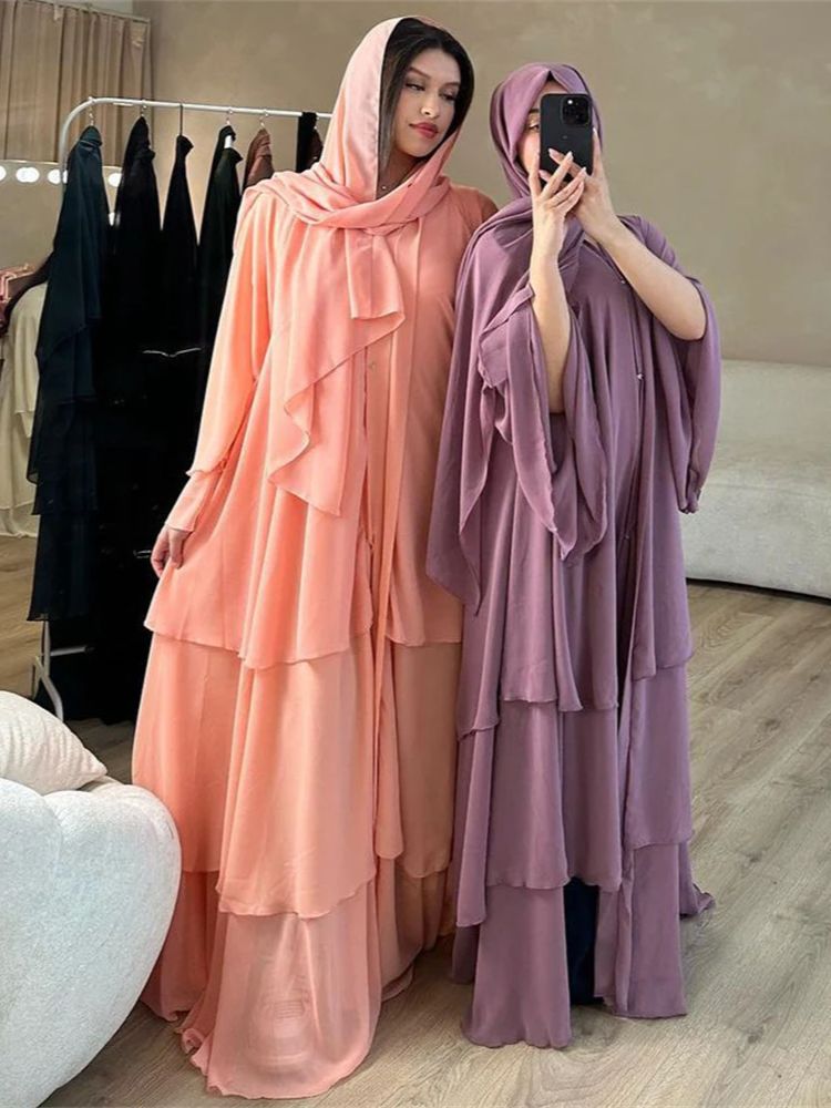 Verano abierto gasa Khimar Kimono Abaya Dubai lujo 2024 conjuntos musulmanes caftán modesto vestidos Hijab para mujeres Islam Kebaya Damen