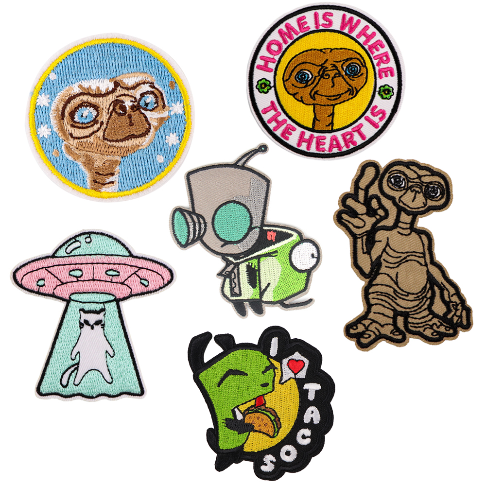 Alien ufo mangá emblemas diy remendo para roupas chapéu saco dos desenhos animados bordado costura apliques tecido acessórios de vestuário