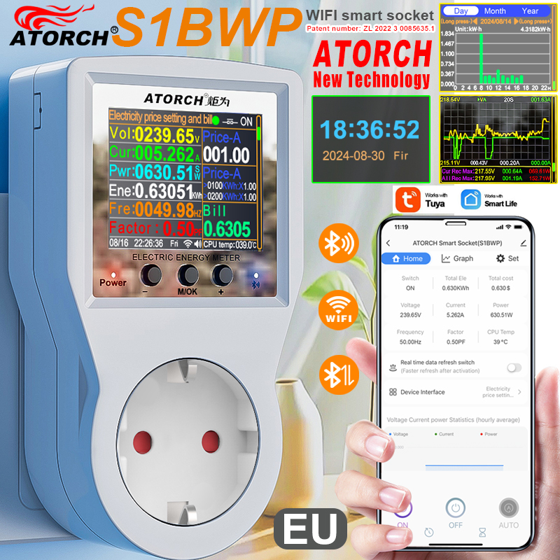 AC85-265V 16a tuya wifi tomada inteligente voltímetro amperímetro medidor de energia curva eletricidade conta analisador de consumo de energia monitor