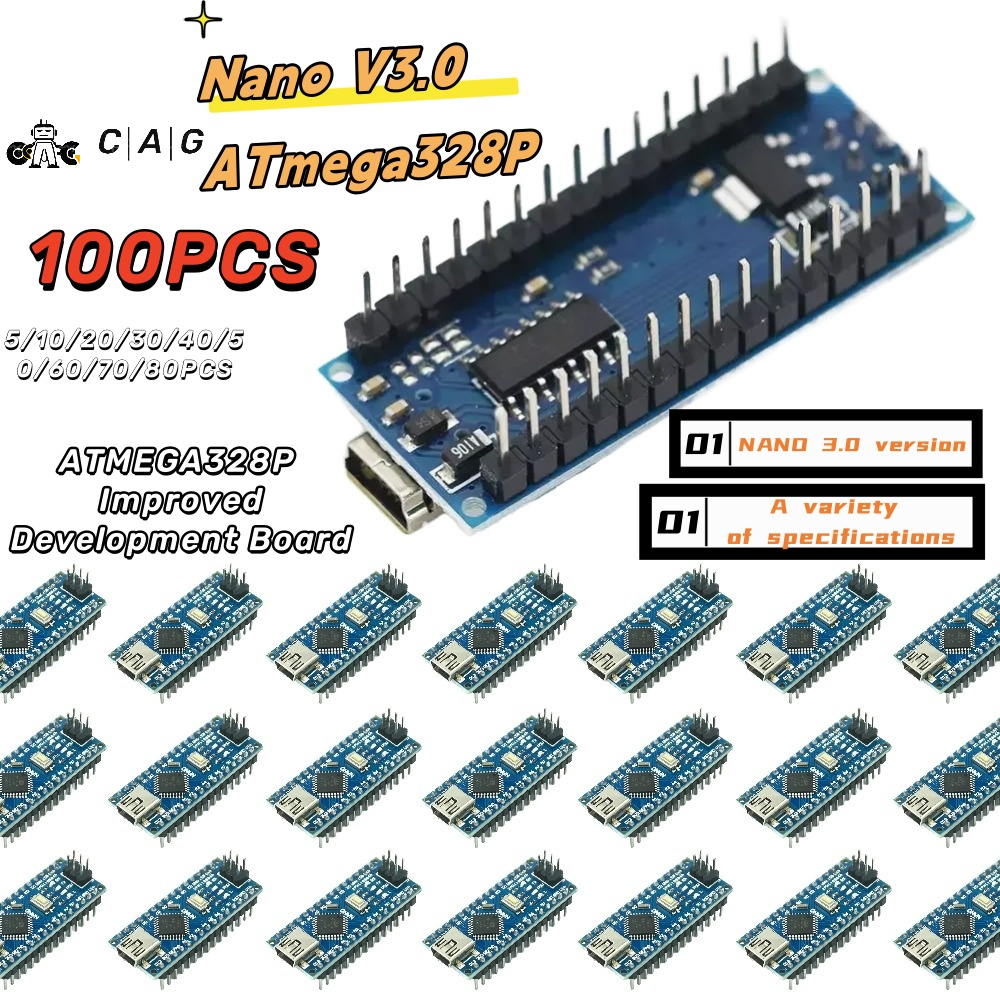 5 - 100 Unidades de Mini Nano 3.0 con Controlador Nano Compatible con el Bootloader para Arduino, Controlador USB CH340, 16Mhz ATMEGA328P