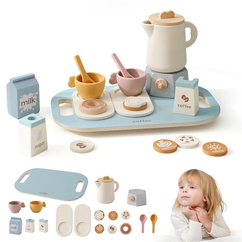 幼児のための木製のお茶セット,午後のおもちゃ,コーヒーのふり,ロールプレイングゲーム,女の子と男の子のためのギフト,早期教育ゲーム