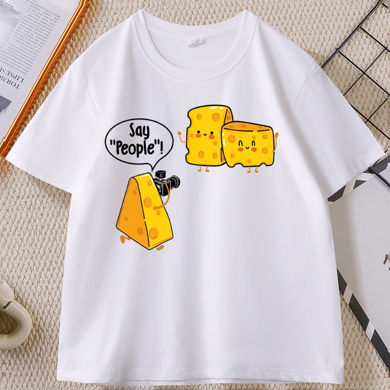 Grappige Leuke Kaas Print T-shirt Mannen Vrouwen Cuasal Katoen Korte Mouw Ronde Hals T-shirt Streetwear Losse Zachte T-shirt Kleding