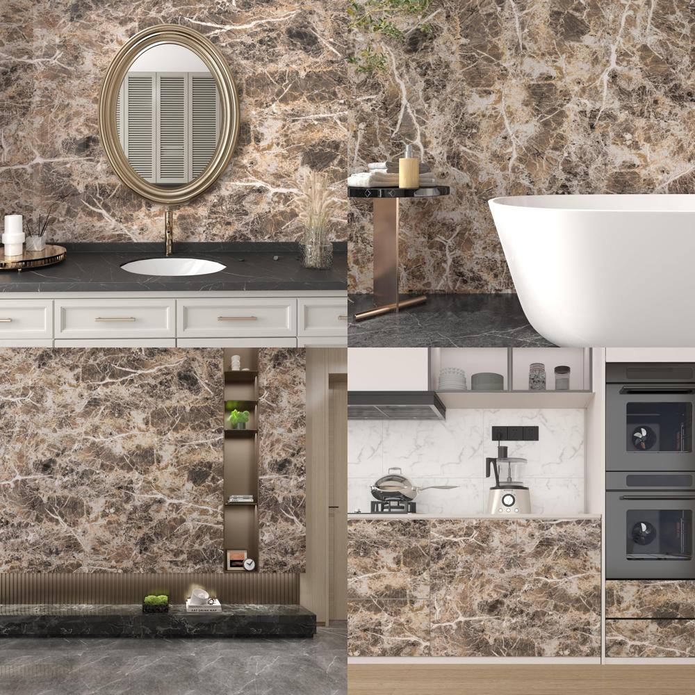 Extra Wide Waterproof Brown Marble Peel and Stick Wallpaper, Thick Vinyl DIY Faux Marble Contact Paper for Home Decor