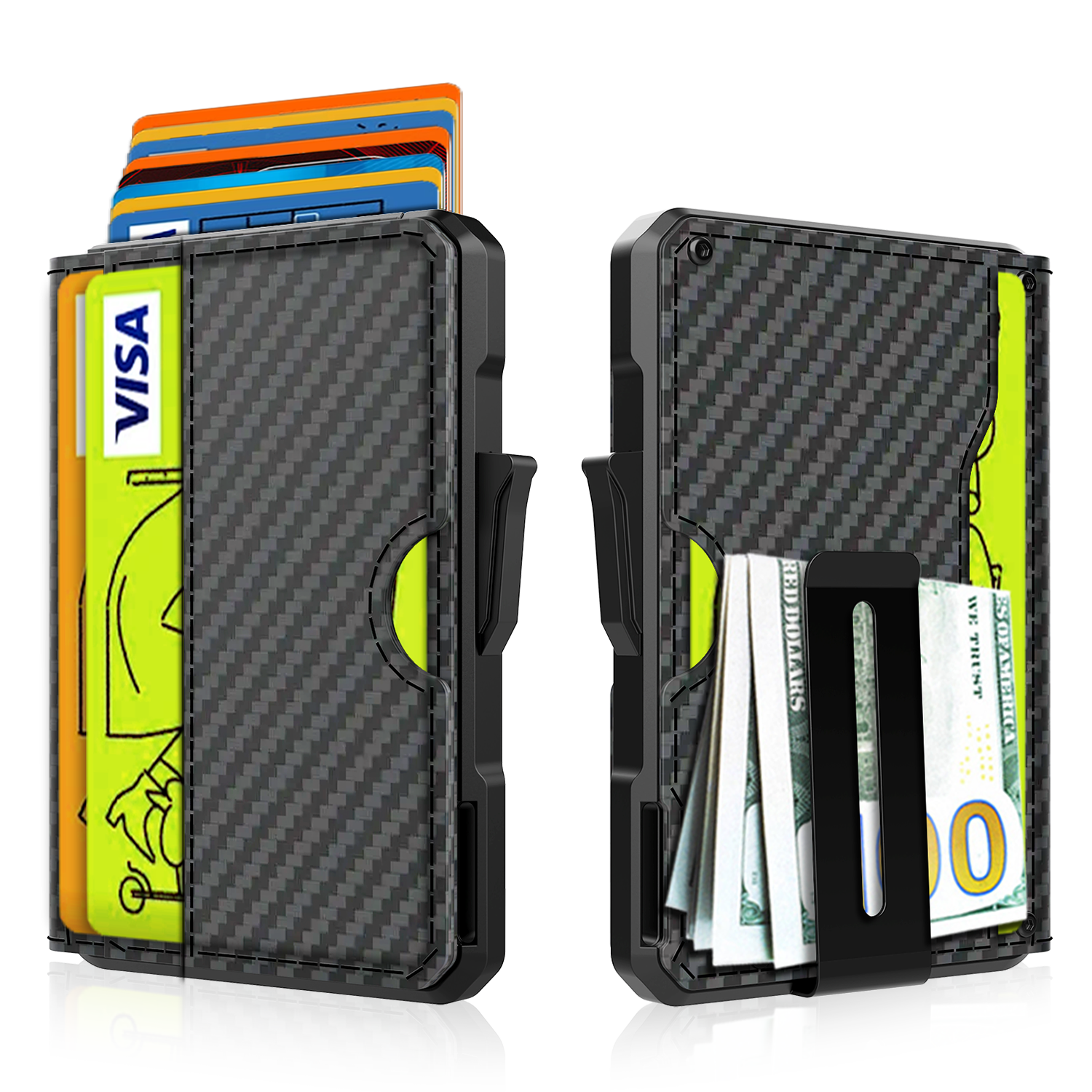 Cartera para hombre - con clip para billetes Ranuras de cuero delgadas Tarjetero Bloqueo RFID Cartera minimalista plegable