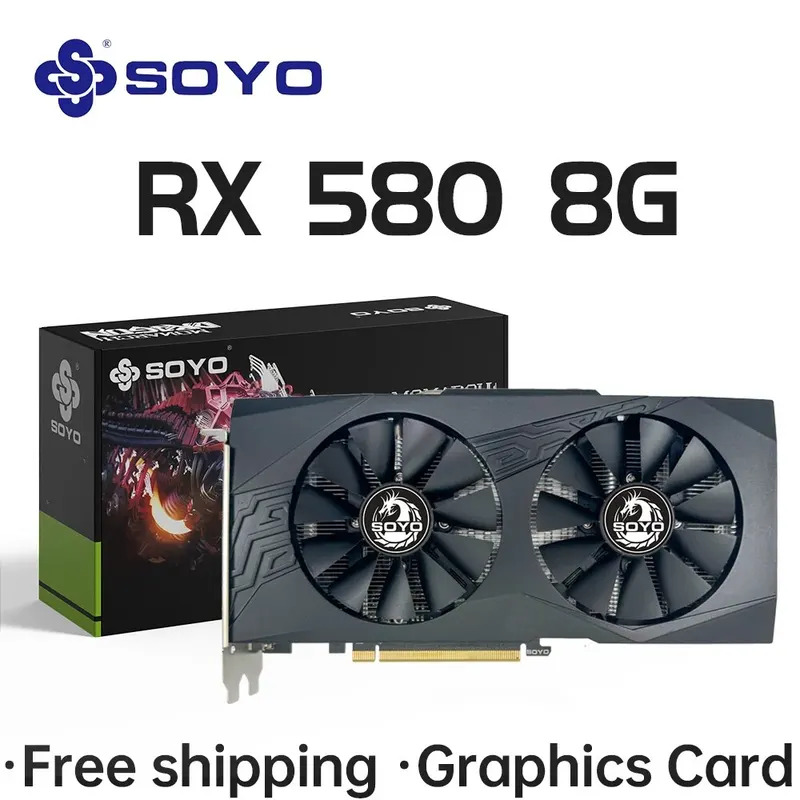 SOYO กราฟิกการ์ด Radeon RX580 8G GDDR5 หน่วยความจําการ์ดเกม PCIE3.0x16 GPU คอมพิวเตอร์เดสก์ท็อปส่วนประกอบ AMD RX 580 8G
