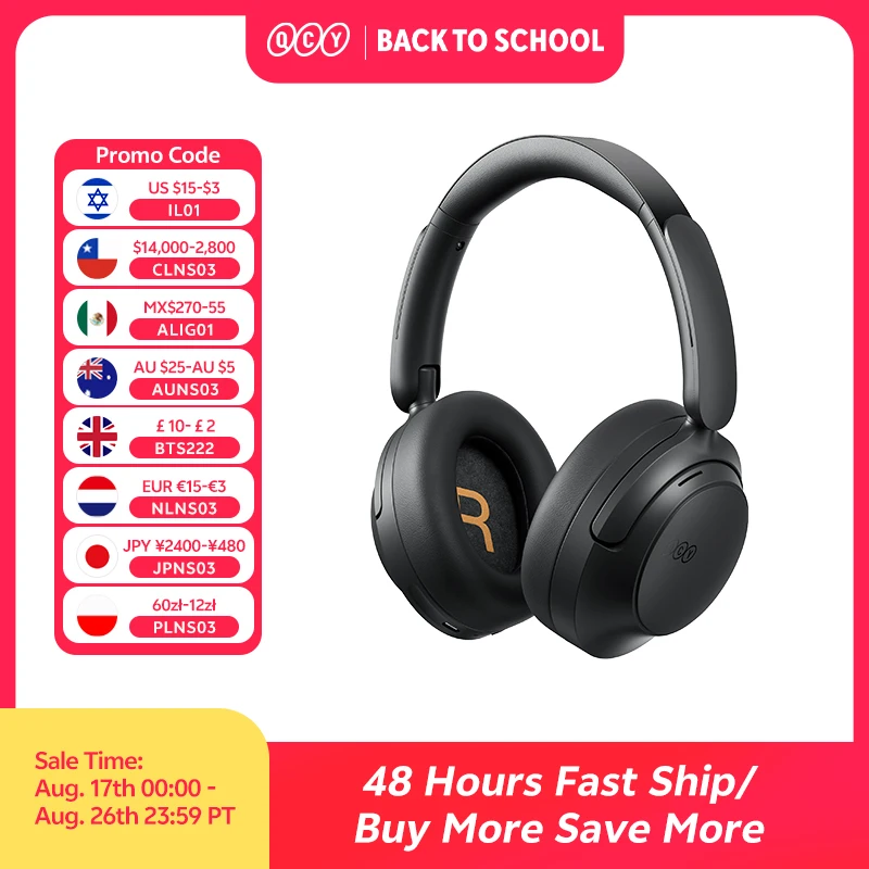 Auriculares QCY H3S con ANC Adaptativo de -56dB, Sonido Espacial de Alta Resolución LDAC, Auriculares Inalámbricos Bluetooth 6.0 con Doble Controlador y 102H de Duración