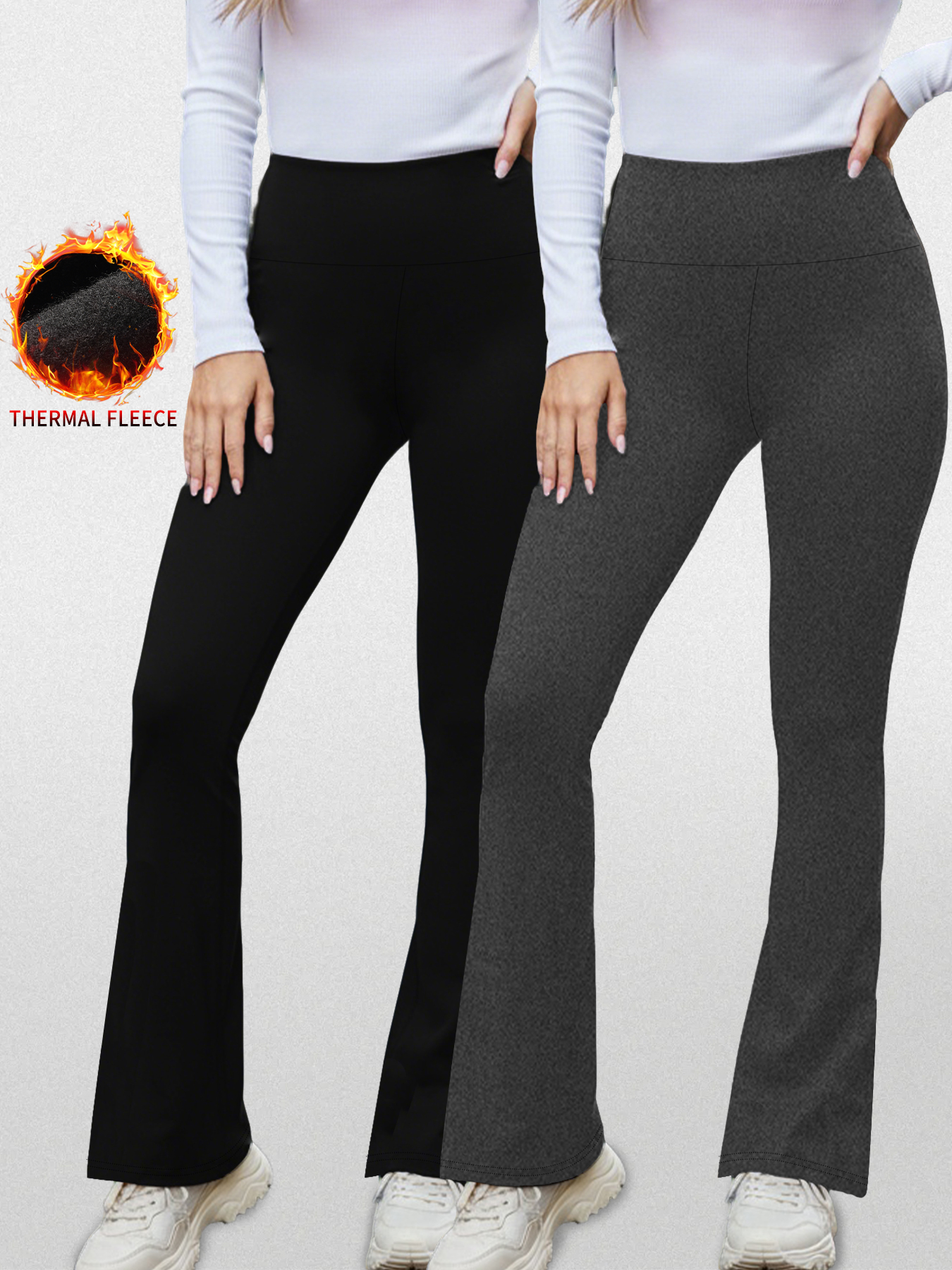 Confezione da 2 leggings svasati foderati in pile da donna a vita alta - Pantaloni super morbidi per il controllo della pancia per yoga e abiti casual