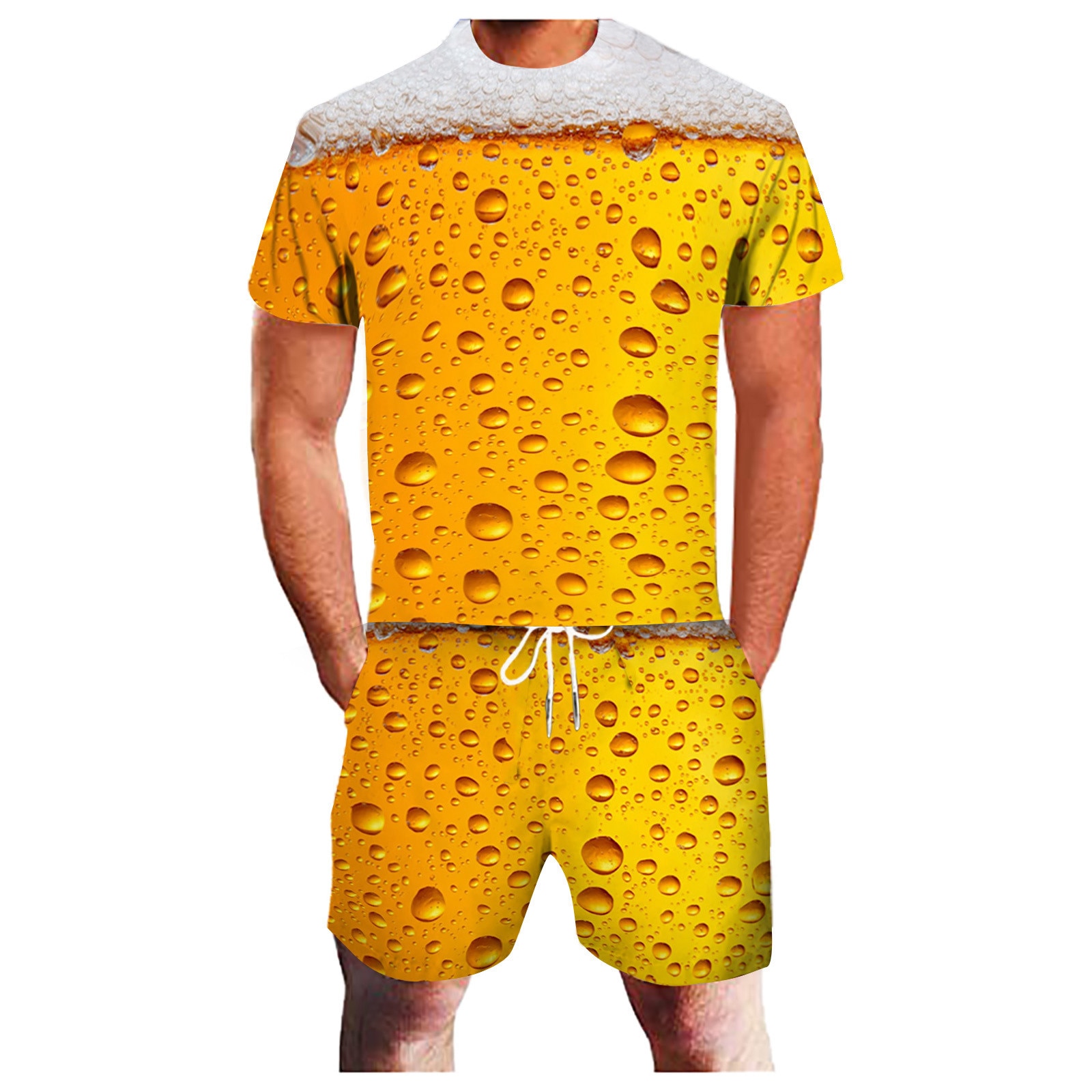 Conjunto de Verão Masculino: Camiseta e Shorts Esportivos com Estampa 3D de Cerveja, Respiráveis, Divertidos, Modernos, Casuais e para Cosplay