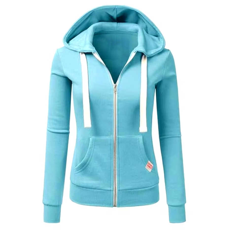2025 Otoño/Invierno nueva mujer Color sólido moda Sudadera con capucha manga larga bolsillo con cremallera con etiqueta deportes al aire libre ropa para correr