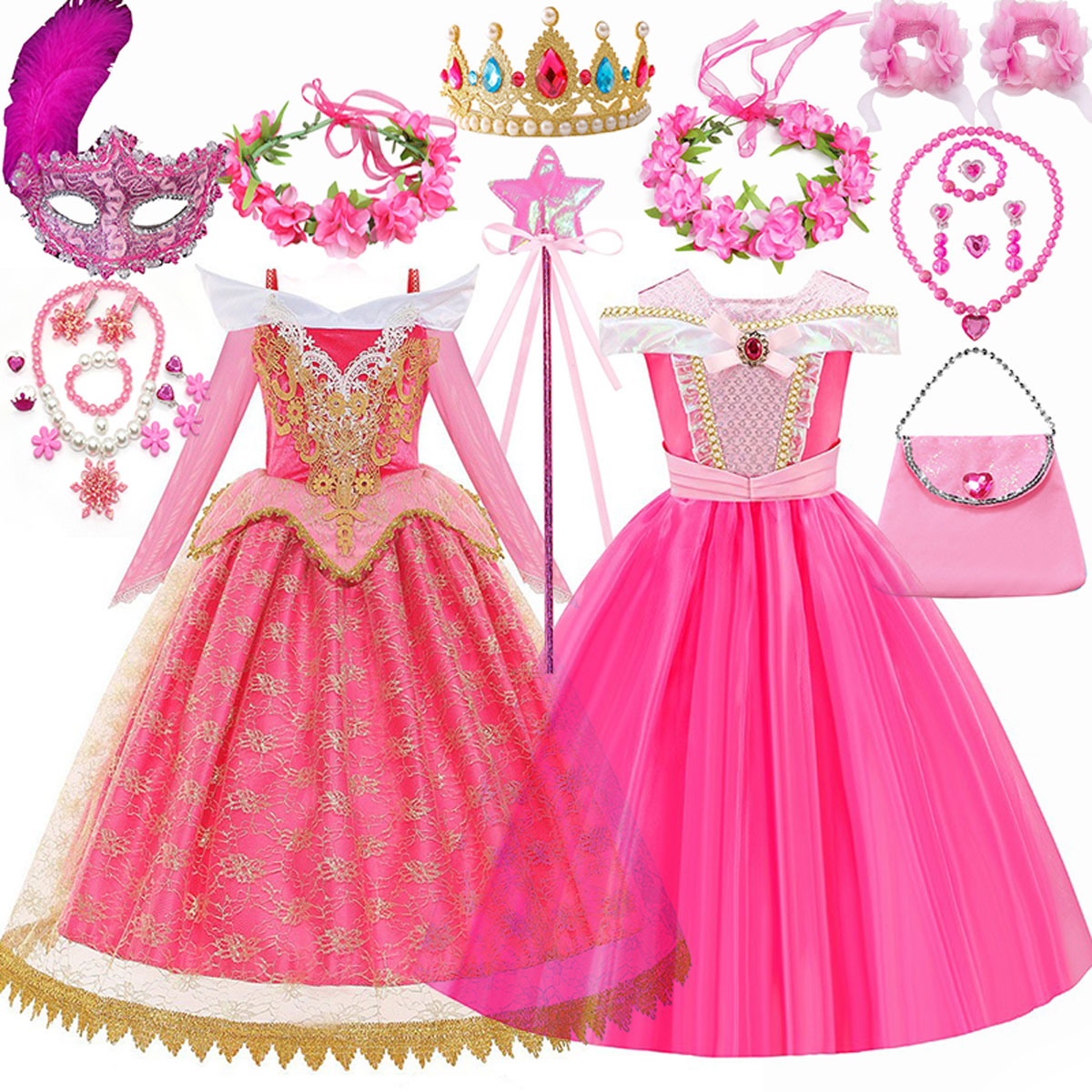 2026 Mädchen Dornröschen Aurora Cosplay Prinzessinnenkleid Kinder Rapunzel Frozen Elsa Cinderella Kostüm Partykleidung 2-12 Jahre