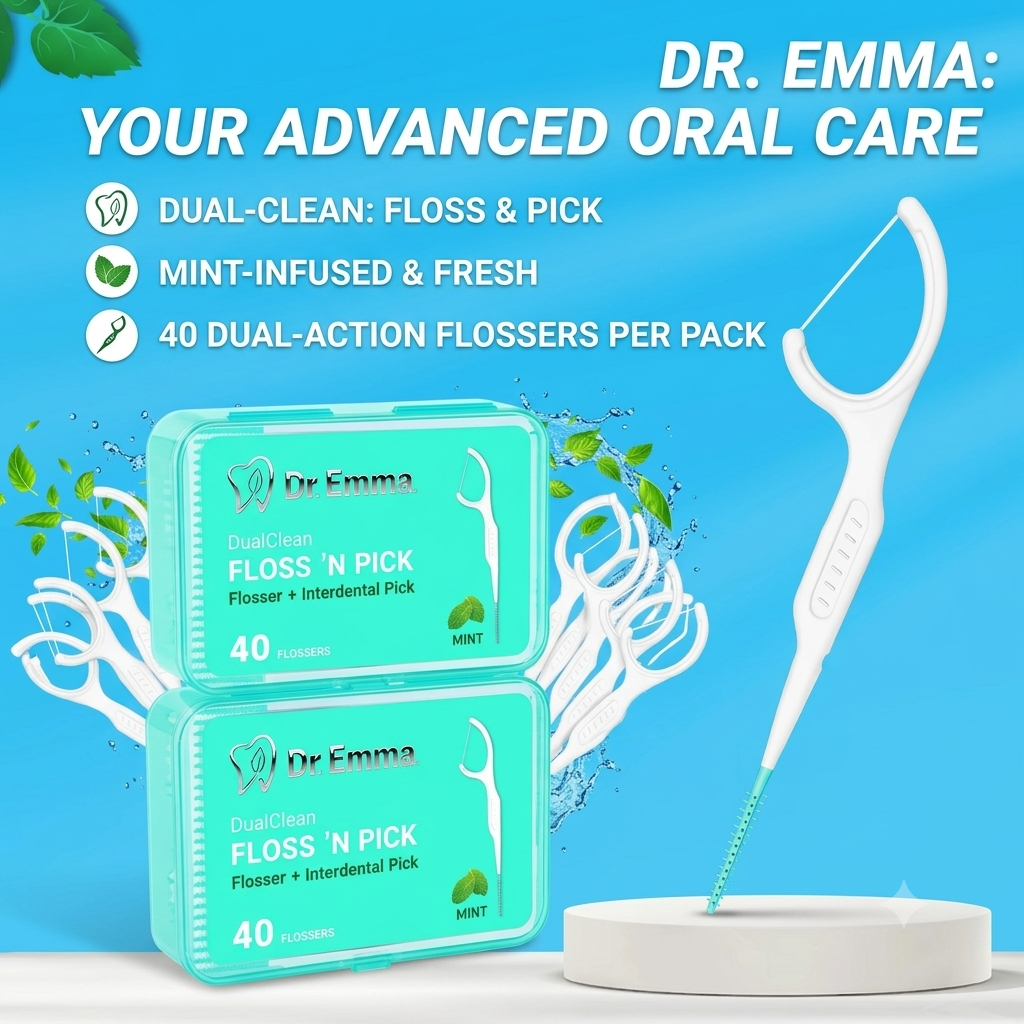 Dual-Head Interdental Brush Mint Flavor 2-in-1 Soft Silicone Interdental Brush & Toothpick 40 Pcs for Oral Cleaning Dr.Emma