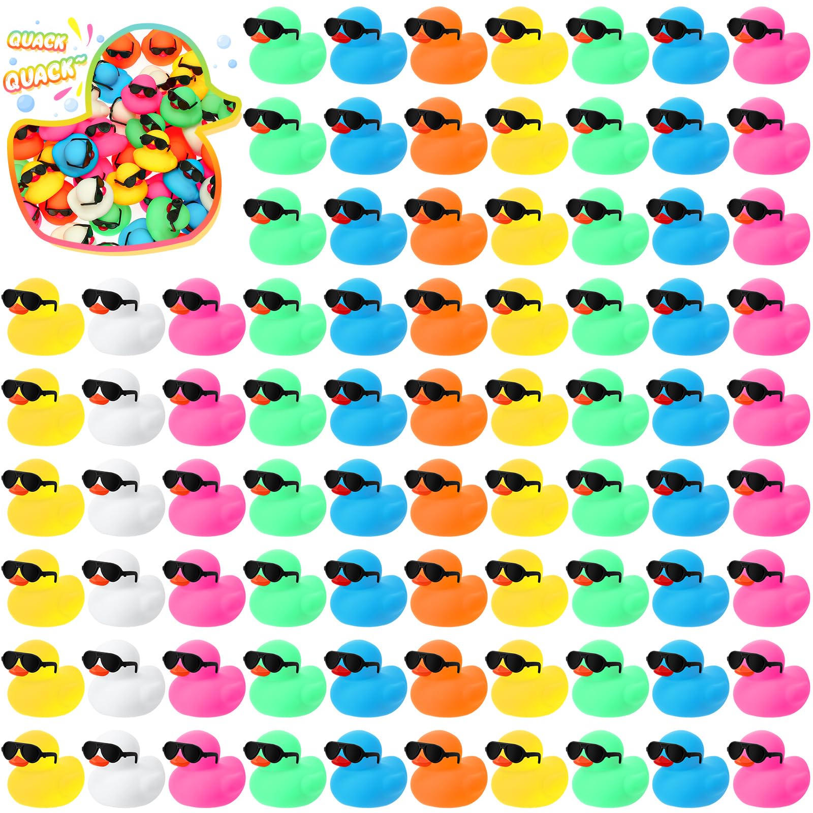 Juego de 10/20/40 Patitos de Goma Mini, Juguetes de Baño al por Mayor con Gafas de Sol, Patito de Goma Flotante con Sonido, Juguete para Bañera y Piscina para Niños