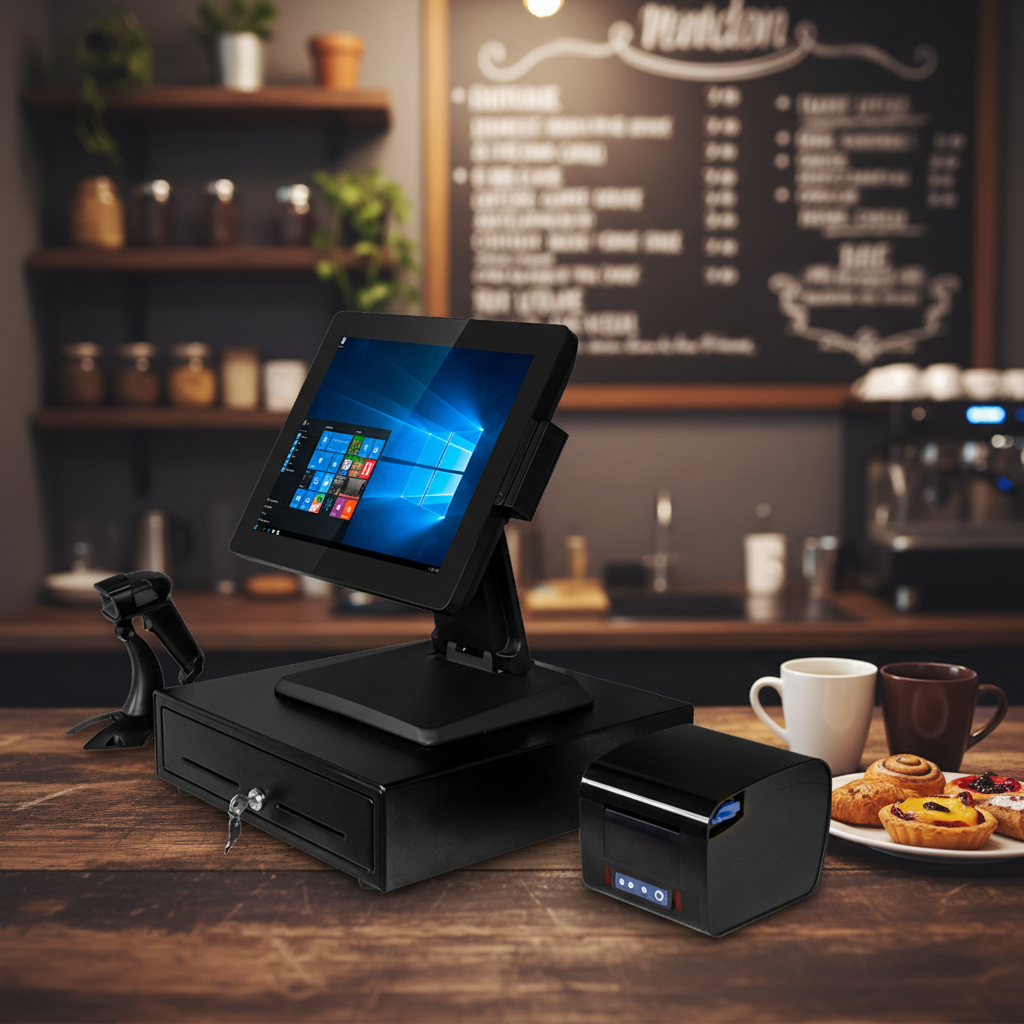 Terminal Punto de Venta con Pantalla Táctil Capacitiva Dual de 15-15.6 Pulgadas, Caja Registradora con Impresora y Escáner, Sistema Todo en Uno, Sistema Operativo Windows, Wi-Fi, Bluetooth