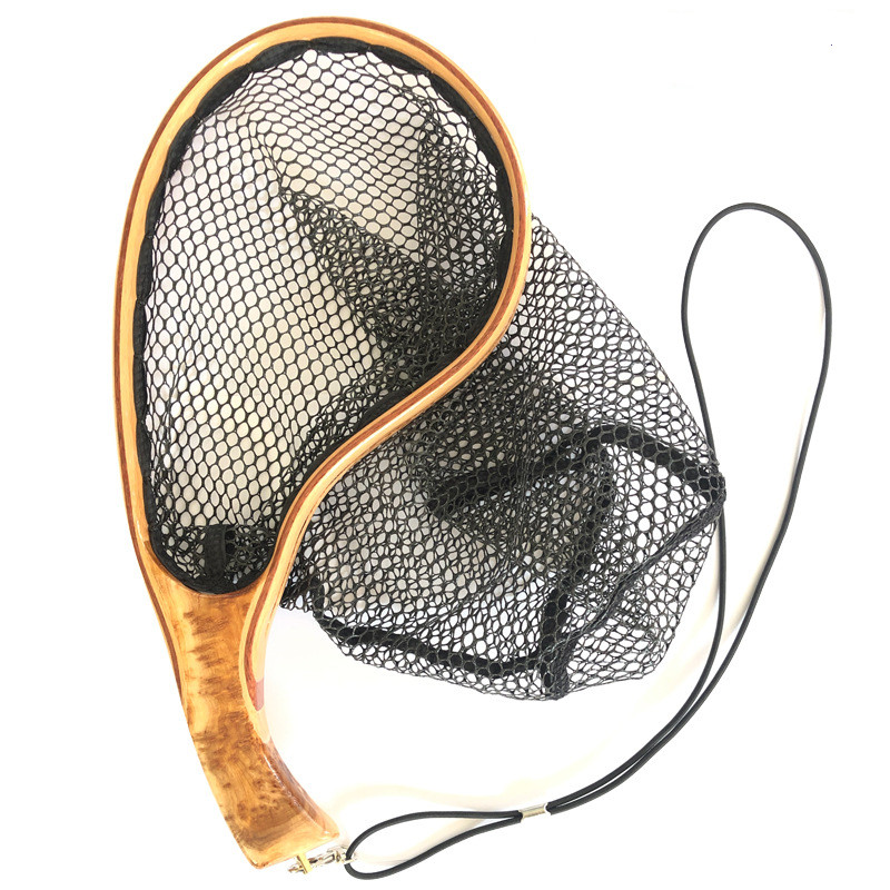 Filet de pêche à la mouche en bois de camphre doré, filet à main pour leurres de pêche à la mouche, outils de pêche en plein air, outils portables