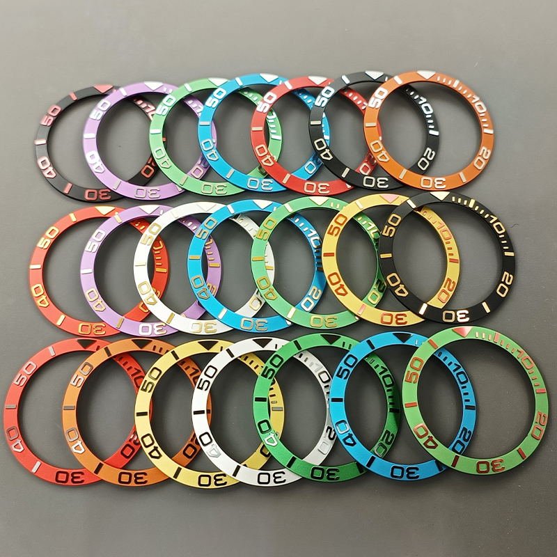 Insert de lunette incliné en aluminium de 38mm, adapté au boîtier de montre SKX007 SKX009 SRPD GMT SUB, mouvement NH35 NH36, pièces de rénovation d'anneau de montre pour hommes