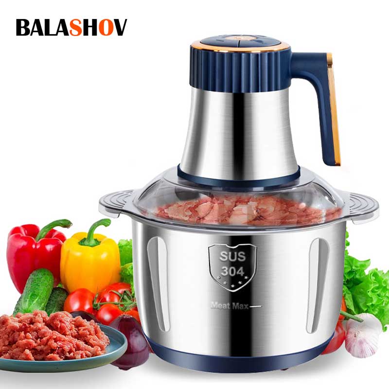 Moedores de carne elétricos em aço inoxidável Triturador de alimentos Fatiador vegetal multifuncional Processador, Chopper, Eletrodomésticos de cozinha, 5L