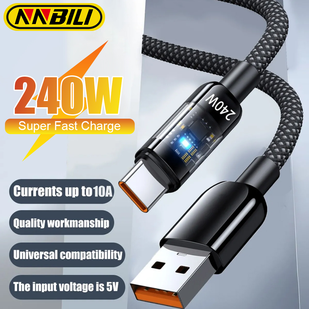 NNBILI Super Fast CHARGING 240W USB Type C สําหรับ Samsung Xiaomi Huawei OPPO LED ชาร์จโทรศัพท์ข้อมูลสายไฟโทรศัพท์ Accessorie