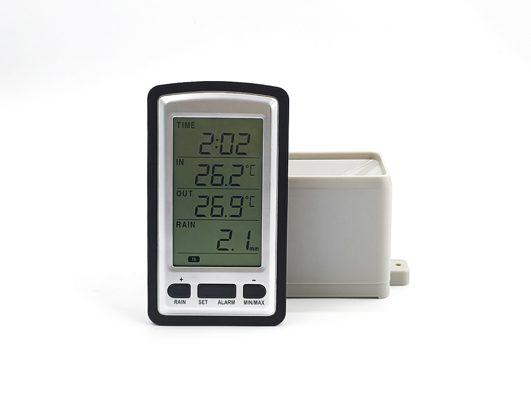 MISOL/Wireless Rain Meter W/ Thermometer, Rain Gauge Weather Station for In/Out Temperature WH0531