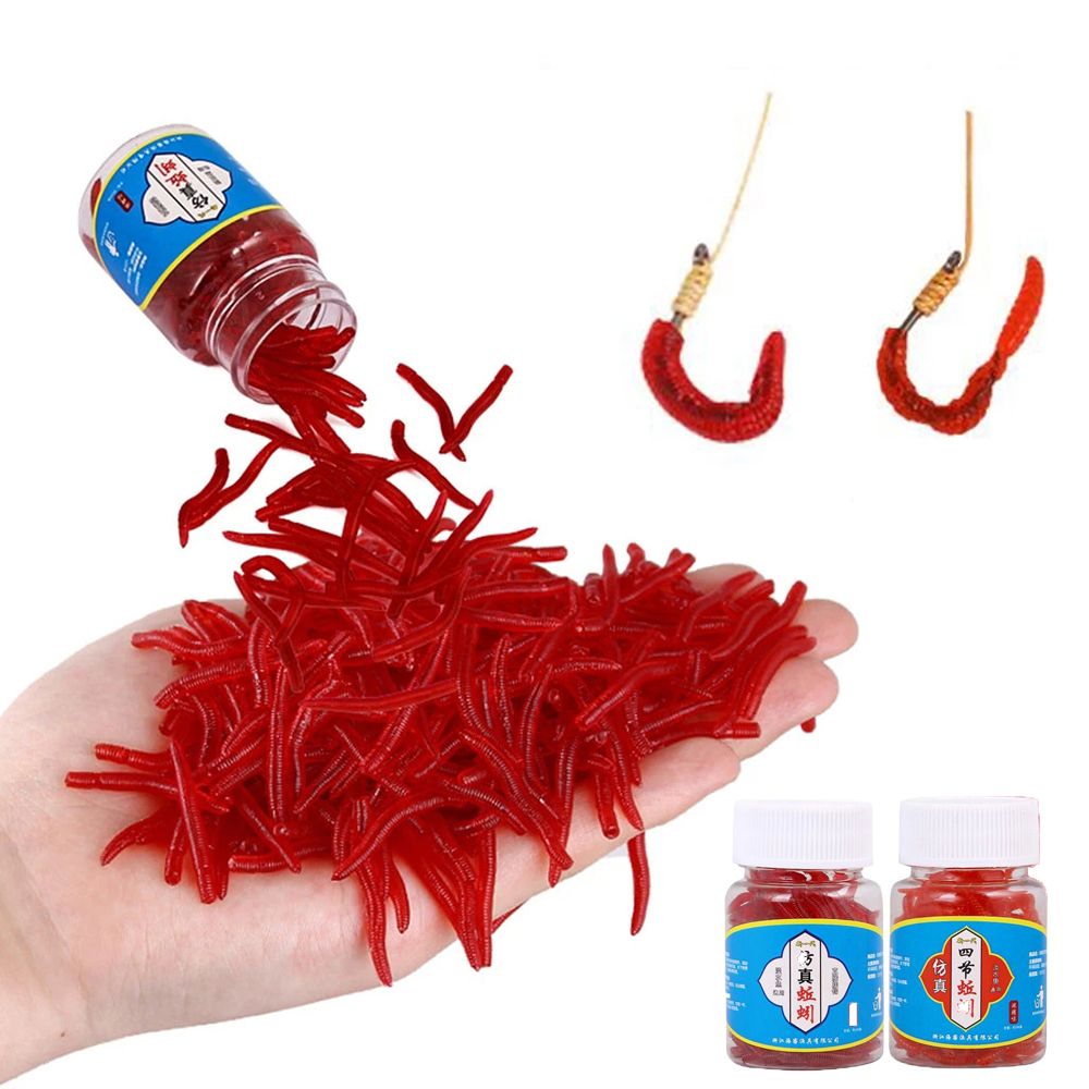 100 uds/botella aparejos realistas señuelo suave lubina dorada gusano de sangre señuelo de pesca lombriz de tierra gusanos rojos de goma cebos olor a pescado