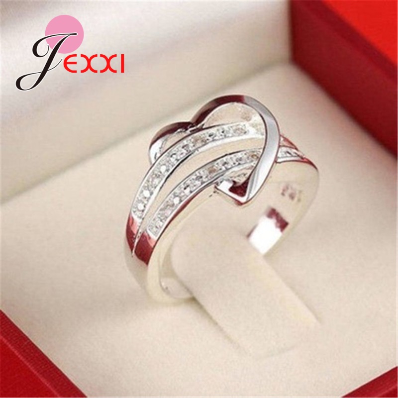 Anillo de plata de primera ley con forma de corazón para mujer, sortija, plata esterlina 925, forma de corazón, doble hilera, 925 anillos de plata esterlina