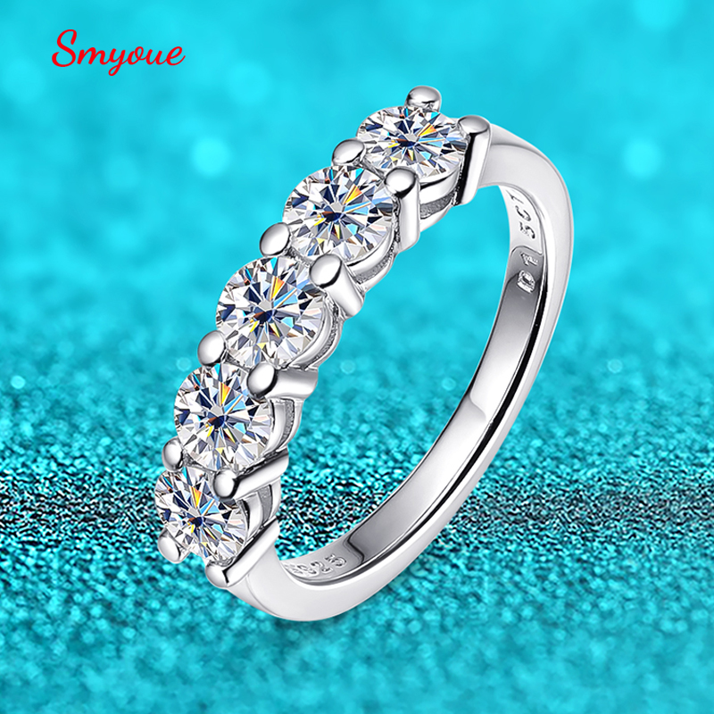 Smyoue Trắng Vàng D Màu 4Mm Moissanite Nhẫn Cho Nữ 1.5CT Đá Trận Đấu Cưới Kim Cương Ban Nhạc Cô Dâu S925 Sterling bạc GRA