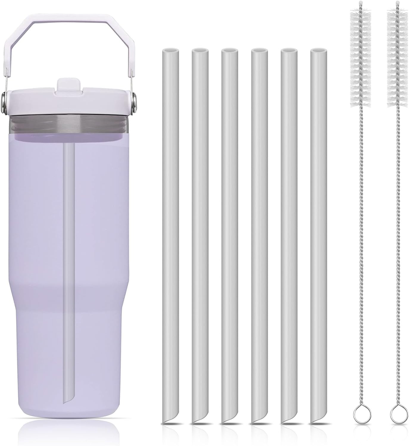 6 buah sedotan plastik dapat digunakan kembali dengan kuas pembersih kompatibel dengan Stanley IceFlow 30oz cangkir jerami Flip