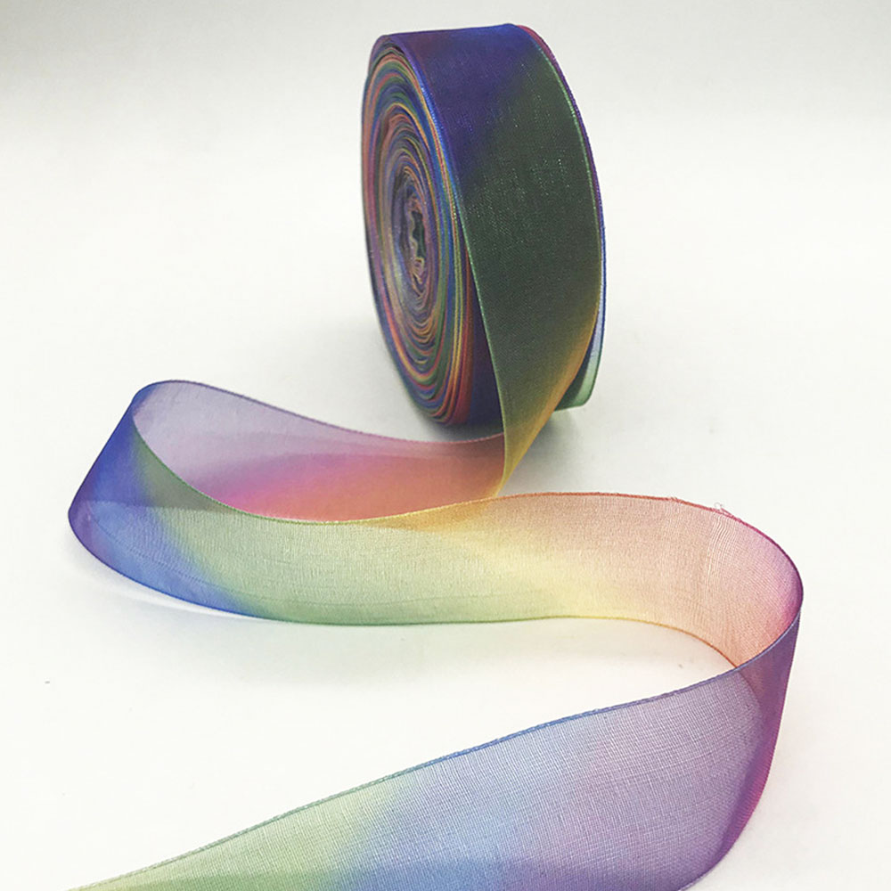 Nastro in Organza Stampato Arcobaleno con Colori Sfumati, 10 Iarde/Rotolo, 25 mm, per Fiocchi per Capelli, Materiali Fai-da-Te, Confezioni Regalo, Decorazioni per la Casa