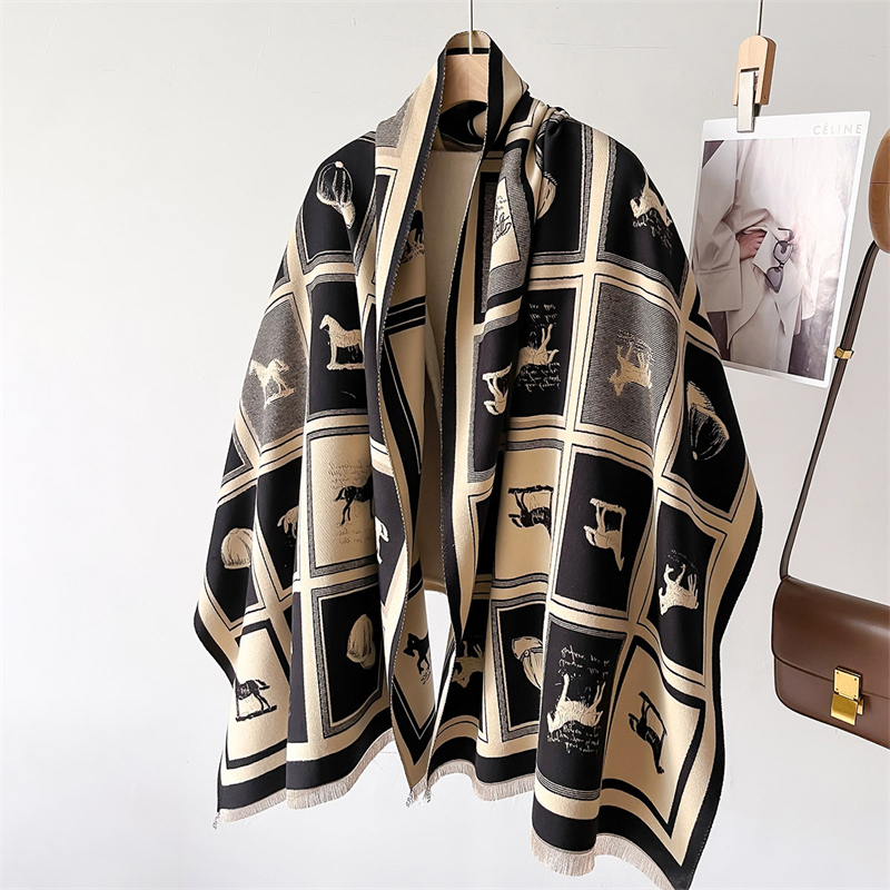 Écharpe en Cachemire pour Femme, Châle Chaud, Couverture, Grand Gland, Poncho, Cheval Élégant, Pashmina, Hiver, 2024
