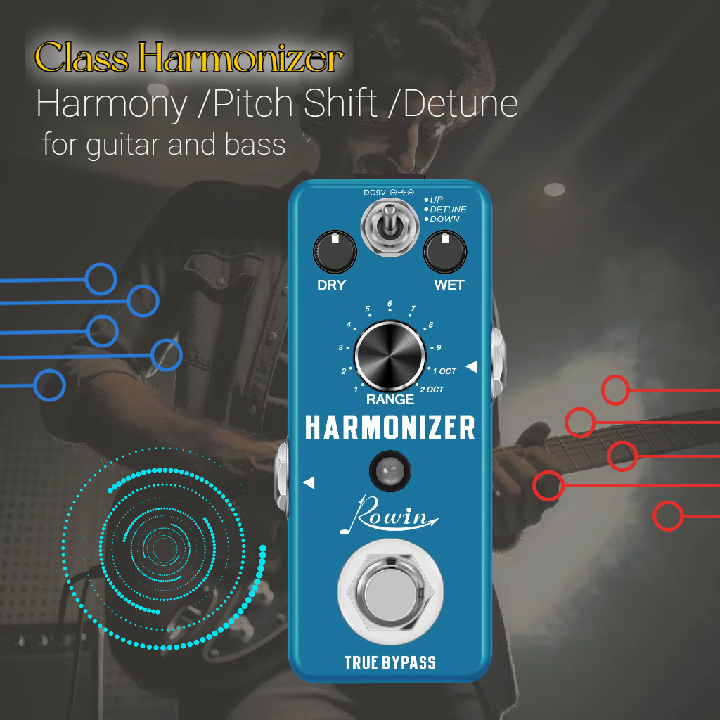 Rowin Guitar Harmonizer Pedal Digital Effect Pedal Harmonic Harmony Pitch Shifter True Bypass For Electric Guitar Bass Stax 3807
