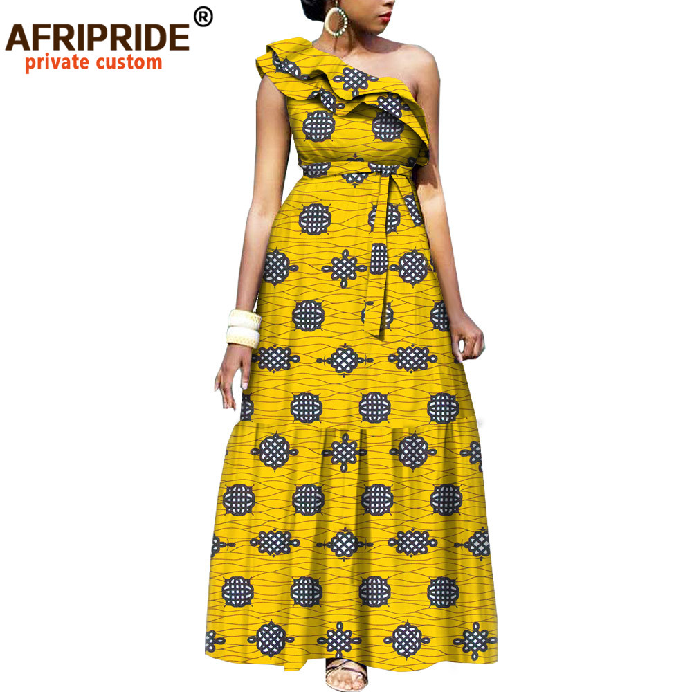 แอฟริกันแฟชั่นชุดลำลองสำหรับสตรี AFRIPRIDE Tailor Made One Shoulder Fit และ Flare ผู้หญิง Batik ชุดผ้าฝ้าย A1825111