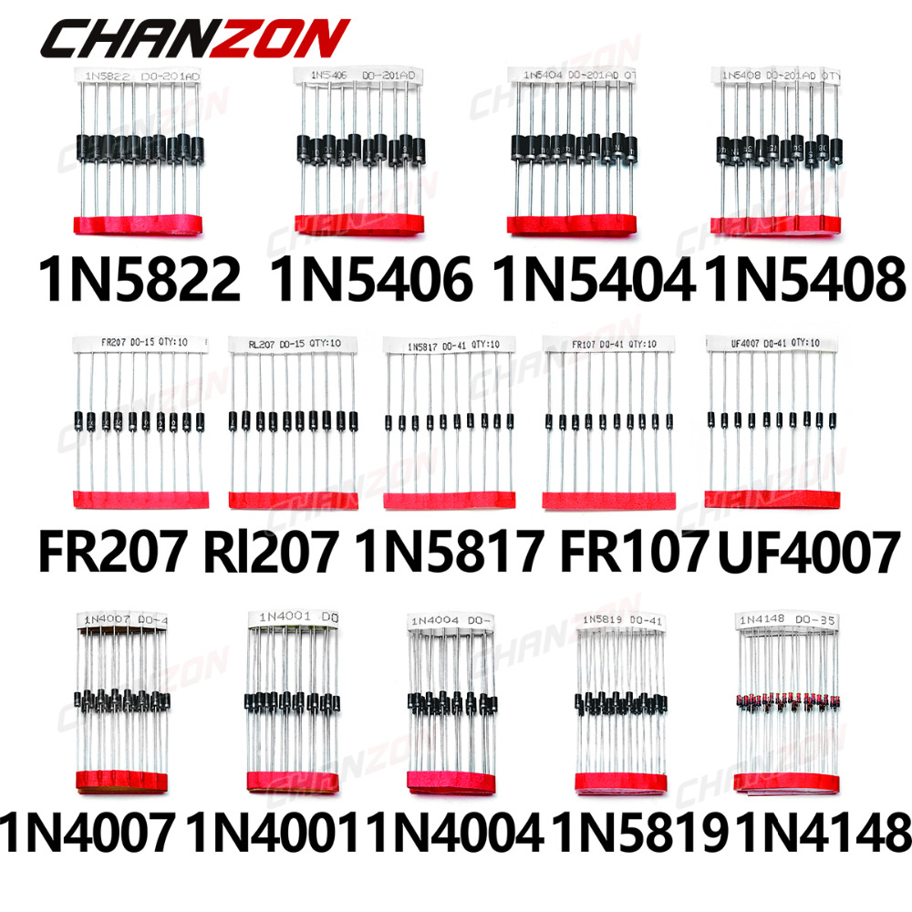 14 Giá Trị Nhanh Chóng Chuyển Đổi Schottky Diode Các Loại Bộ 1N4001 1N4004 1N4007 1N5408 UF4007 FR207 1N5817 1N5819 1N5822 1N4148 RL207