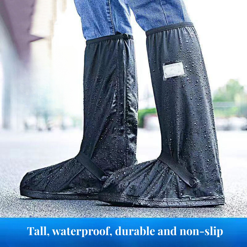 Unisex Reusable Rain Boot Shoe Cover Black Waterproof High Top Shoes Dust Covers for Motorcycle Bike Rain Cover Men Women