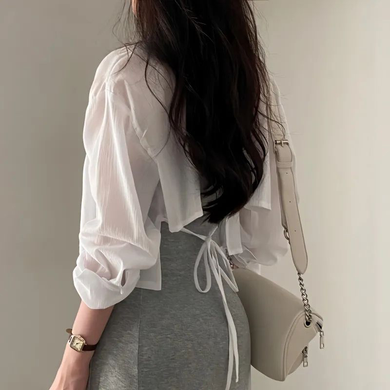 Chemise de Protection solaire d'été pour femmes, dos nu, Sexy, en mousseline de soie, Cardigan de Protection solaire, hauts pour femmes, couleur unie, chemisier ample et décontracté, 2024