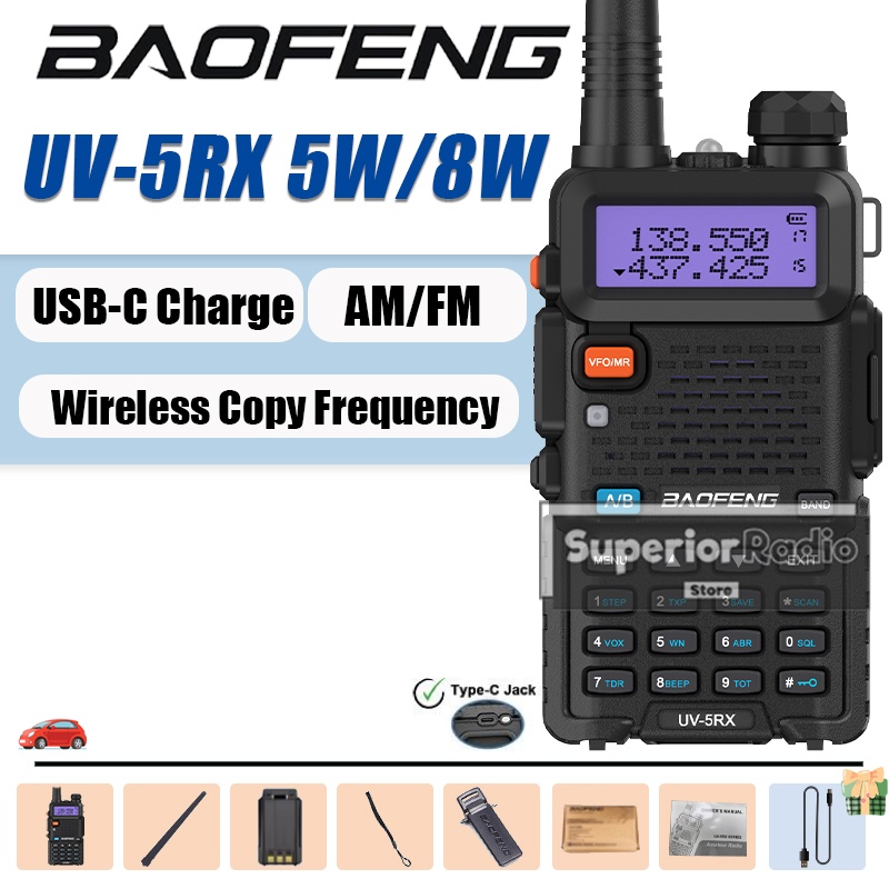 Baofeng UV-5RX Walkie Talkie 5W/8W USB-C cargador M-5R frecuencia de copia inalámbrica alta capacidad AM FM DTMF versión mejorada de UV-5R