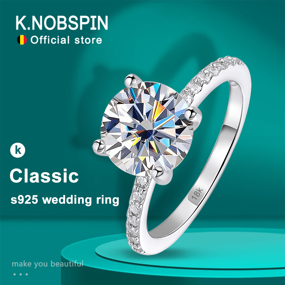 KNOBSPIN D VVS1 1-3ct bague ronde Moissanite plaqué or blanc 18 carats argent sterling s925 avec bagues de mariage en diamant GRA pour femmes