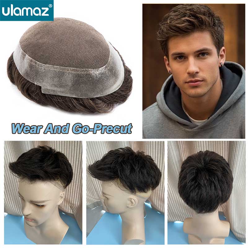 Wstępnie przycięty fryzura, peruka męska z siateczką PU, proteza włosów mono toupee, system włosów męski full lace, peruka męska do noszenia od ręki, włosy remy.