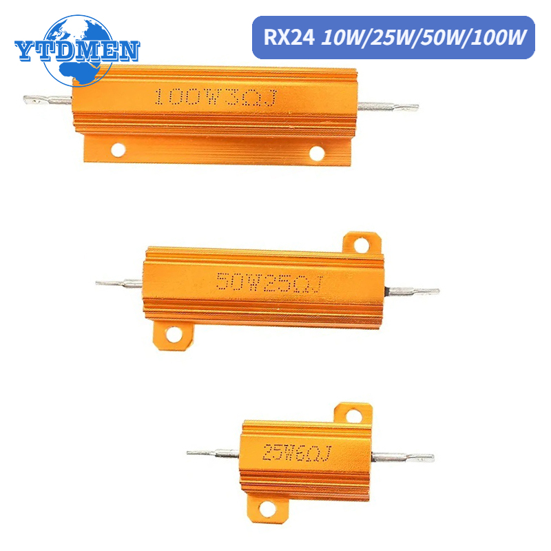 1 SZTUK Aluminiowa metalowa obudowa Rezystor drutowy 10W 25W 50W 100W RX24 0.1~1Kohm 8 10 50 1K Ohm Rezystor obciążenia
